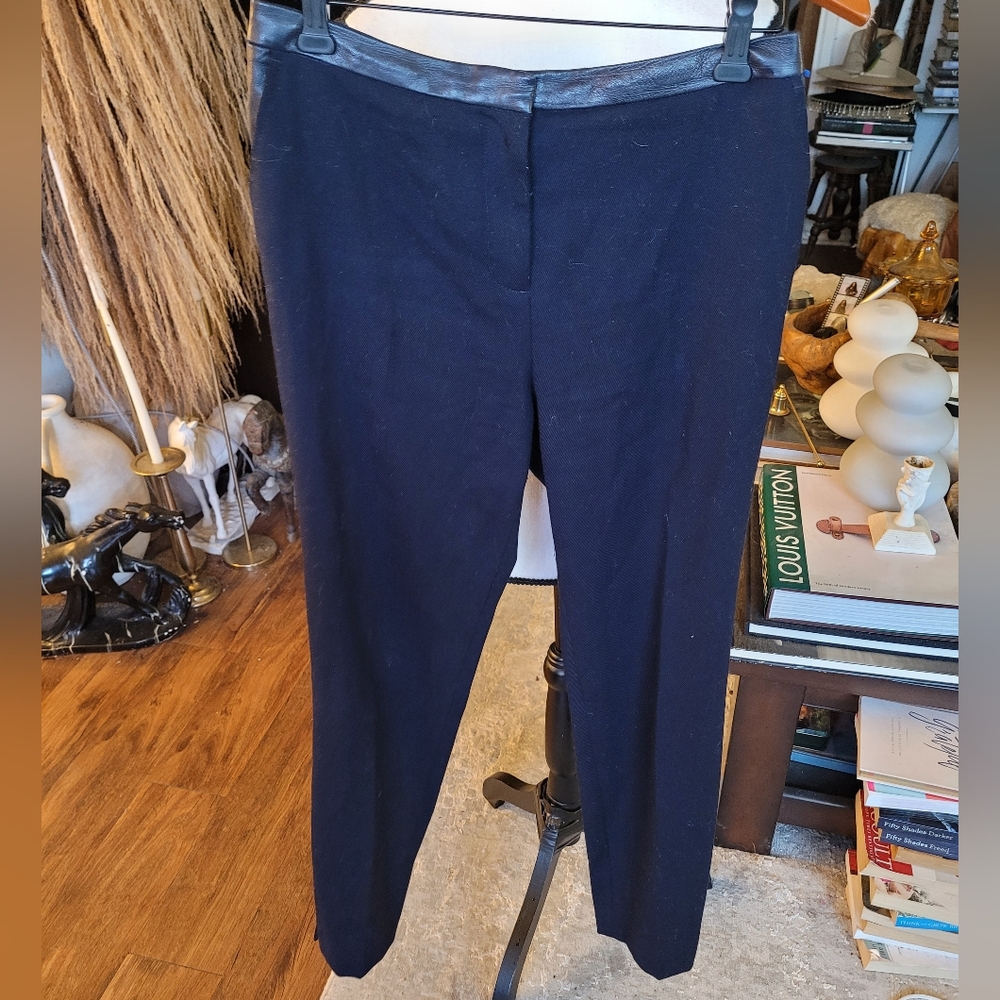 Tori Burch Dark Navy Blue Leather Trim Pants